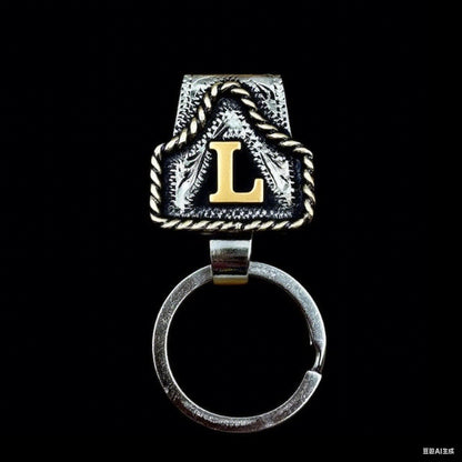 Vintage Brass Initial Cow Tag Keychain for Belt Loop & Pocket Carry