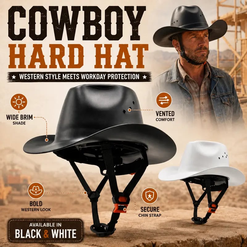 Cowboy Hard Hat 🧢 – Vented Wide Brim Safety Helmet 🪖 for Construction & Ranch Work 🚧🐎