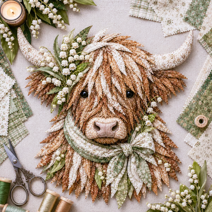 🔥 LAST DAY · 49% OFF Highland Cow 3D Fabric Art DIY Kit Pre-cut pieces—glue or stitch your own cozy birth-flower décor.