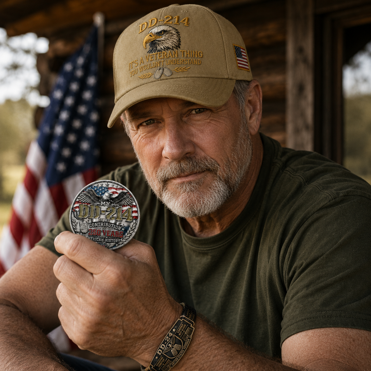 🔥 Today Only: FREE Collector Coin🔥 | DD-214 Veteran Honor 3-Piece Gift Set – Embroidered Cap, Coin & Bracelet