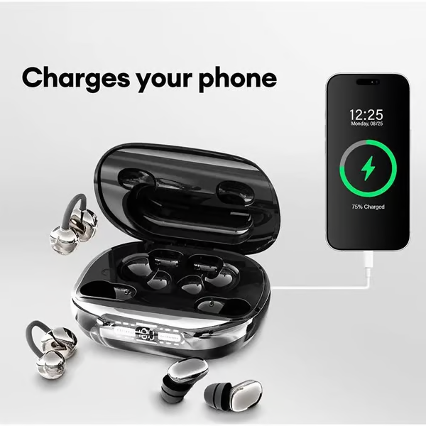 🔥 LAST DAY: 51% OFF 🎧 3-in-1 Wireless Earbuds with Power Bank Charging Case | 4 Clip-On & Sleep Earbuds, Noise Cancelling & IPX5 Water Resistant