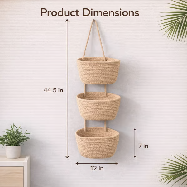 🧺Woven cotton 3-Tier Over the Door Basket, Wall-Mounted Jute Storage Organizer🔥