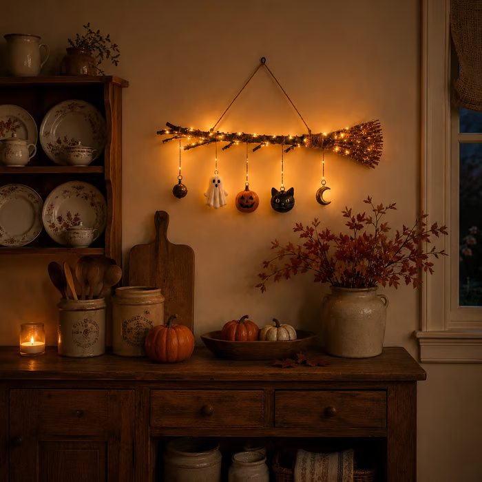 🔥Last Day 49% OFF -Lighted Fall Broom Wall Hanging🍂