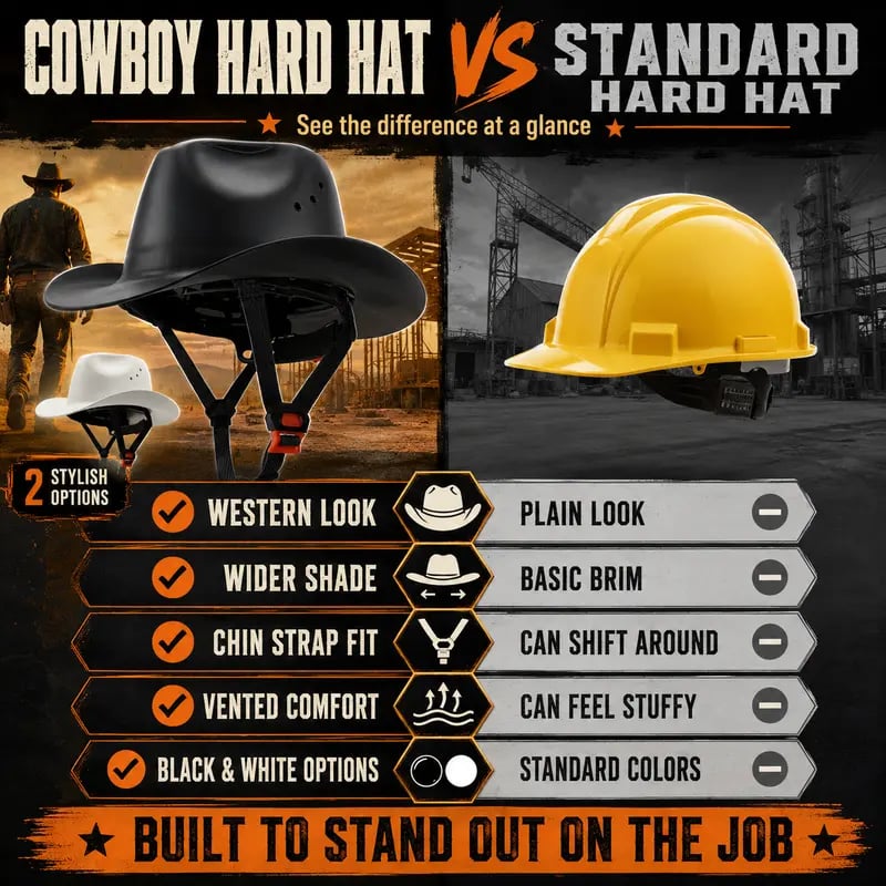 Cowboy Hard Hat 🧢 – Vented Wide Brim Safety Helmet 🪖 for Construction & Ranch Work 🚧🐎