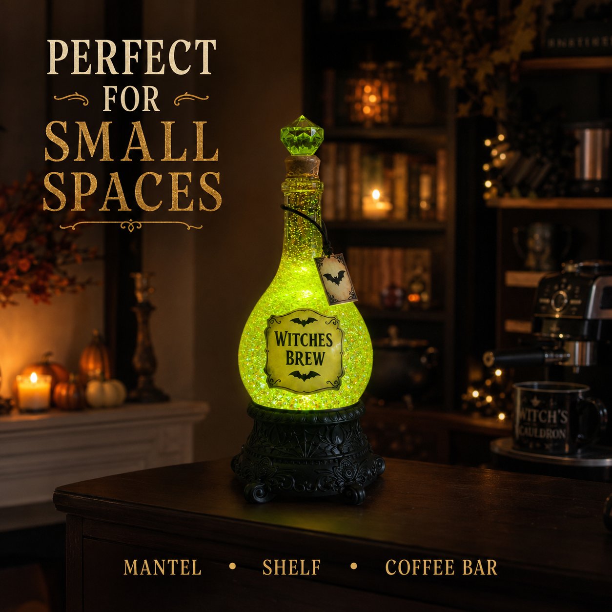 Lighted Witches’ Brew Poison Bottle Glitter Globe