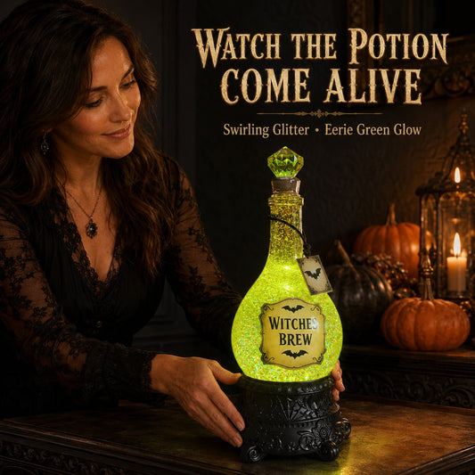 Lighted Witches’ Brew Poison Bottle Glitter Globe